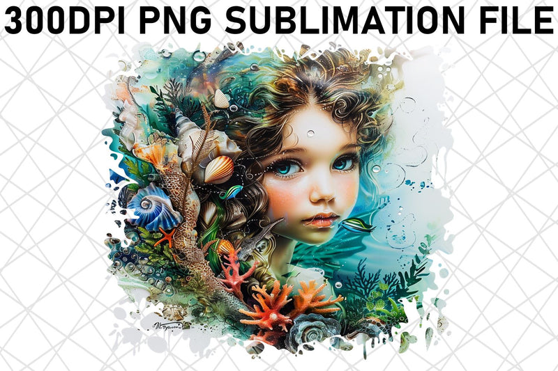 Ethereal Watercolor Mermaid Silhouette Set Sublimation afrosvg 