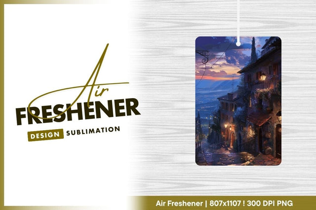 Evening Scene of European Town Buildings with Street Lamps and Sunset Sky Sublimation Regulrcrative 