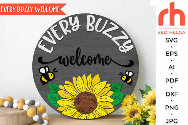 Every Buzzy Welcome SVG, Layered Door Sign, Bee Silhouette SVG RedHelgaArt 