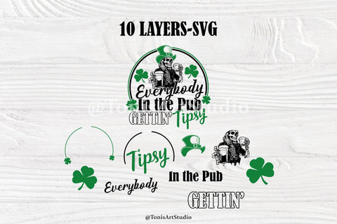 Everybody in the Pub Shirt Svg, St patricks Day Svg, Skull St Paddy's Svg, Cut Files, Gettin' Tipsy Svg SVG TonisArtStudio 