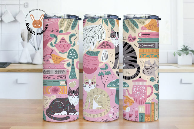 Everyday Is Caturday Tumbler Wrap PNG, 20 oz Skinny Tumbler Sublimation, Cottagecore Cats Wrap, Cute Cat Mom Gift, Instant Digital Download Sublimation Rabbitmakies 
