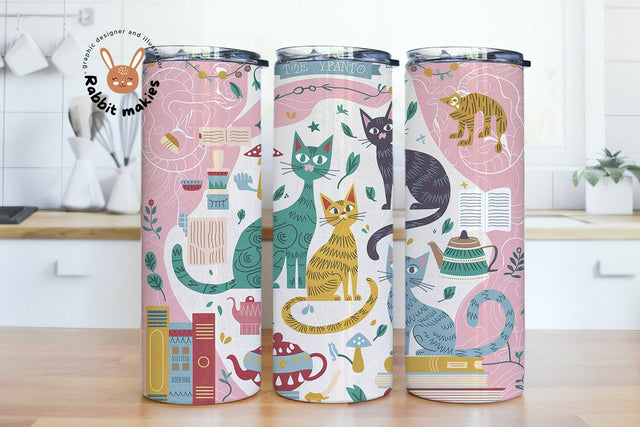 Everyday Is Caturday Tumbler Wrap PNG, 20 oz Skinny Tumbler Sublimation, Cottagecore Cats Wrap, Cute Cat Mom Gift, Instant Digital Download Sublimation Rabbitmakies 