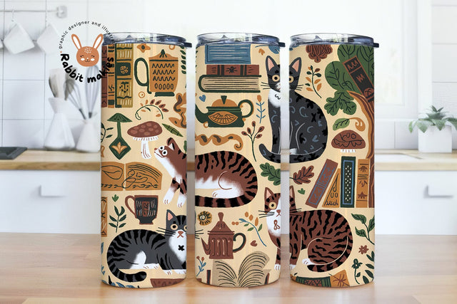 Everyday Is Caturday Tumbler Wrap PNG, 20 oz Skinny Tumbler Sublimation, Cottagecore Cats Wrap, Cute Cat Mom Gift, Instant Digital Download Sublimation Rabbitmakies 