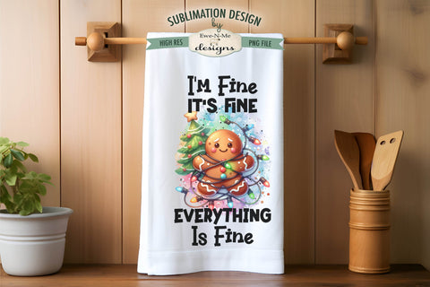 Everything Is Fine Gingerbread with Lights Kitchen Towel Sublimation Sublimation Ewe-N-Me Designs 