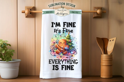 Everything Is Fine Gingerbread with Lights Kitchen Towel Sublimation Sublimation Ewe-N-Me Designs 