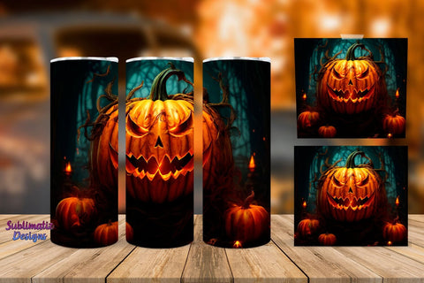 Evil Pumpkin Halloween Tumbler Wrap Bundle | Halloween 20 oz Skinny Tumbler Wrap Sublimation Designs Sublimation Sublimatiz Designs 