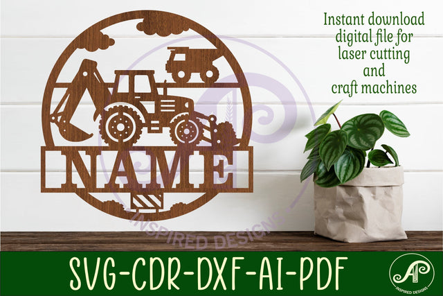 excavator construction name sign svg laser SVG APInspireddesigns 