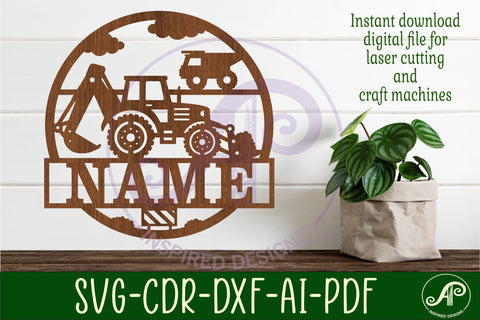 excavator construction name sign svg laser SVG APInspireddesigns 
