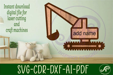 Excavator construction vehicle outline name sign SVG APInspireddesigns 