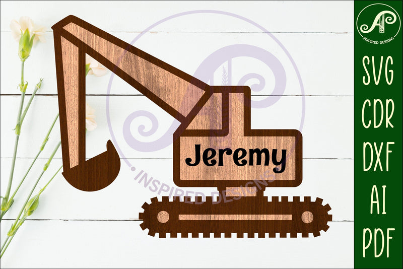 Excavator construction vehicle outline name sign SVG APInspireddesigns 