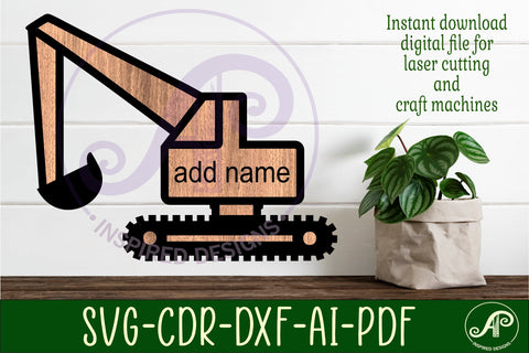 Excavator construction vehicle outline name sign SVG APInspireddesigns 