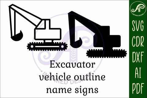 Excavator construction vehicle outline name sign SVG APInspireddesigns 