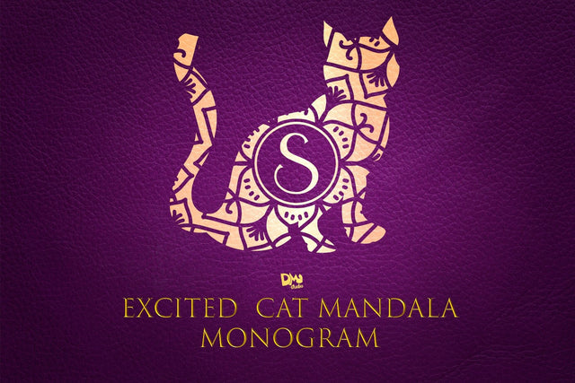 Excited Cat Mandala Monogram Font Dm Letter Studio 