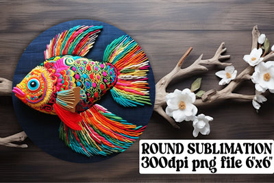 Exotic 3D Embroidered Fish Design for Round Keychain Sublimation Sublimation afrosvg 