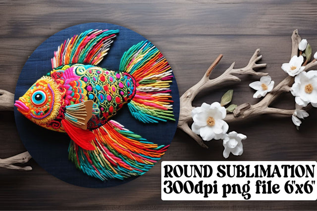 Exotic 3D Embroidered Fish Design for Round Keychain Sublimation Sublimation afrosvg 