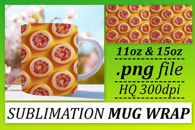 Exotic Citrus Mug Wrap: Whimsical Fruit Charm Sublimation afrosvg 