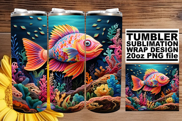 Exotic Fish 3D Embroidery Tumbler Art Sublimation afrosvg 