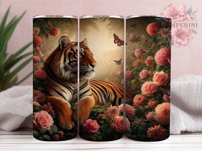 Exotic Floral Tiger Jungle Tumbler, Floral Tiger Wrap, Exotic Animal Cup, Artistic Sublimation Design, Nature Gift Tumbler, Sweet Jungle Wrap, Adorable Tiger Cup Sublimation Li Zamperini 