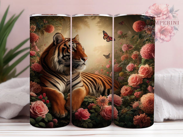 Exotic Floral Tiger Jungle Tumbler, Floral Tiger Wrap, Exotic Animal Cup, Artistic Sublimation Design, Nature Gift Tumbler, Sweet Jungle Wrap, Adorable Tiger Cup Sublimation Li Zamperini 