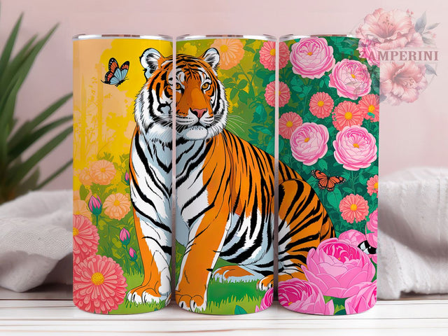 Exotic Floral Tiger Jungle Tumbler, Floral Tiger Wrap, Exotic Animal Cup, Artistic Sublimation Design, Nature Gift Tumbler, Sweet Jungle Wrap, Adorable Tiger Cup Sublimation Li Zamperini 