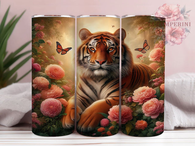 Exotic Floral Tiger Jungle Tumbler, Floral Tiger Wrap, Exotic Animal Cup, Artistic Sublimation Design, Nature Gift Tumbler, Sweet Jungle Wrap, Adorable Tiger Cup Sublimation Li Zamperini 
