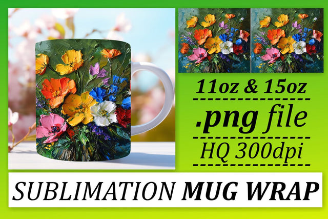 Experience Artistic Elegance with Sublimation Magic - Oil Paint Flower Mug Wrap Sublimation afrosvg 