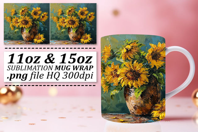 Explore the Fusion of Artistic Elegance and Sublimation Magic - Oil Paint Flower Mug Wrap Sublimation afrosvg 