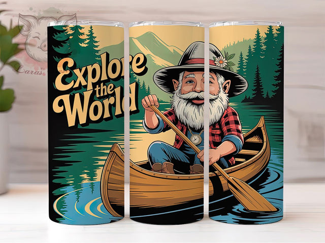 Explore World Gnome 20oz Tumbler, Explore the World Quote, Travel Wrap Design, Adventure Gnome Sublimation, 20oz Tumbler Wrap, Sublimation Design PNG, Rustic Camping Gift Sublimation Lara' s Designs 