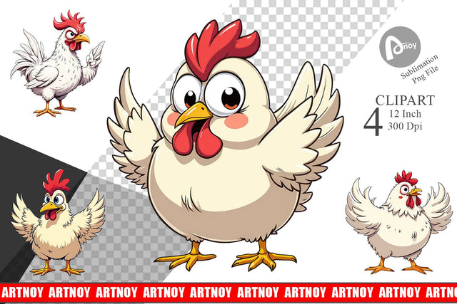 Expressive Chicken Clipart Sublimation artnoy 
