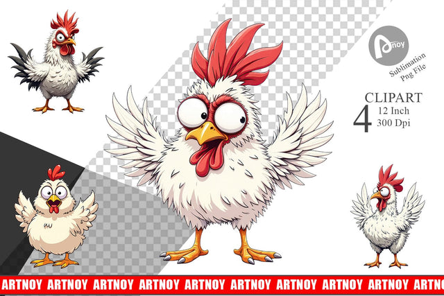 Expressive Chicken Clipart Sublimation artnoy 