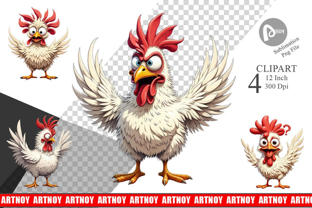 Expressive Chicken Clipart Sublimation artnoy 