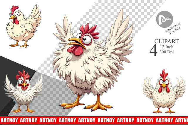 Expressive Chicken Clipart Sublimation artnoy 