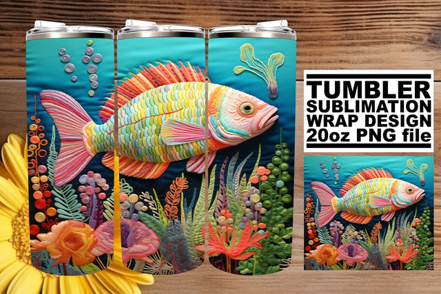 Exquisite Fish 3D Embroidery Tumbler Artwork Sublimation afrosvg 