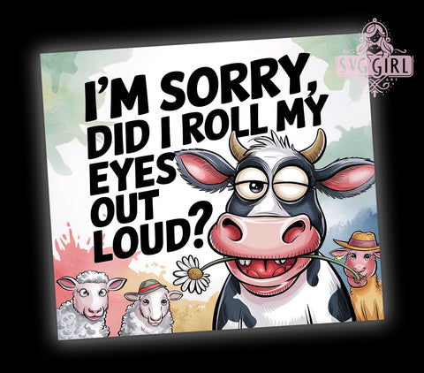 Eye Roll Cow Tumbler, Funny Cow Design, 20 oz Tumbler Wrap, Digital Download, Sublimation PNG, Humorous Gift, Cow Lover Decor, Quirky Tumbler Sublimation SvggirlplusArt 