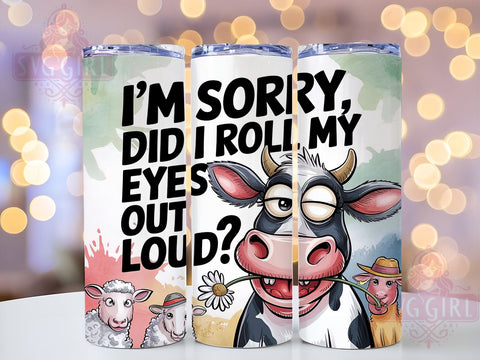 Eye Roll Cow Tumbler, Funny Cow Design, 20 oz Tumbler Wrap, Digital Download, Sublimation PNG, Humorous Gift, Cow Lover Decor, Quirky Tumbler Sublimation SvggirlplusArt 