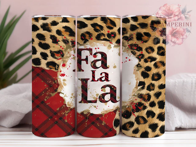 Fa La La Christmas Leopard 20oz Tumbler Wrap PNG, Western Holiday Tumbler Png, Straight & Tapered Tumbler Wrap, Instant Digital Download Sublimation Li Zamperini 
