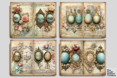Faberge Eggs Digital Junk Journal Double Pages | Spring Digital Pattern Fine Purple Elephant Creations 