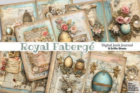 Faberge Eggs Digital Junk Journal Double Pages | Spring Digital Pattern Fine Purple Elephant Creations 