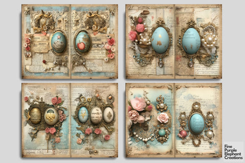 Faberge Eggs Digital Junk Journal Double Pages | Spring Digital Pattern Fine Purple Elephant Creations 