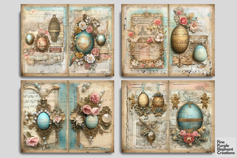 Faberge Eggs Digital Junk Journal Double Pages | Spring Digital Pattern Fine Purple Elephant Creations 