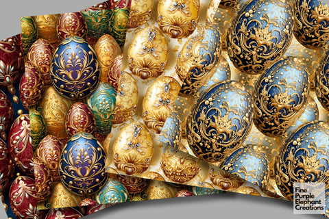 Faberge Eggs Digital Paper | Glam Elegant Easter Digital Pattern Fine Purple Elephant Creations 