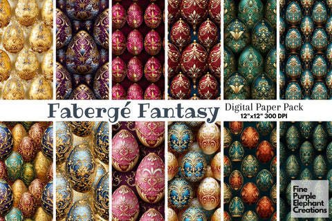 Faberge Eggs Digital Paper | Glam Elegant Easter Digital Pattern Fine Purple Elephant Creations 