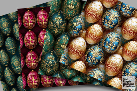 Faberge Eggs Digital Paper | Glam Elegant Easter Digital Pattern Fine Purple Elephant Creations 