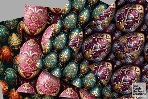 Faberge Eggs Digital Paper | Glam Elegant Easter Digital Pattern Fine Purple Elephant Creations 