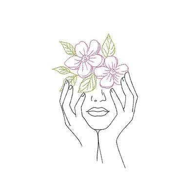 Face with Flowers Embroidery Design, Women Embroidery File, 5 sizes, Instant download Embroidery/Applique DESIGNS Nino Nadaraia 