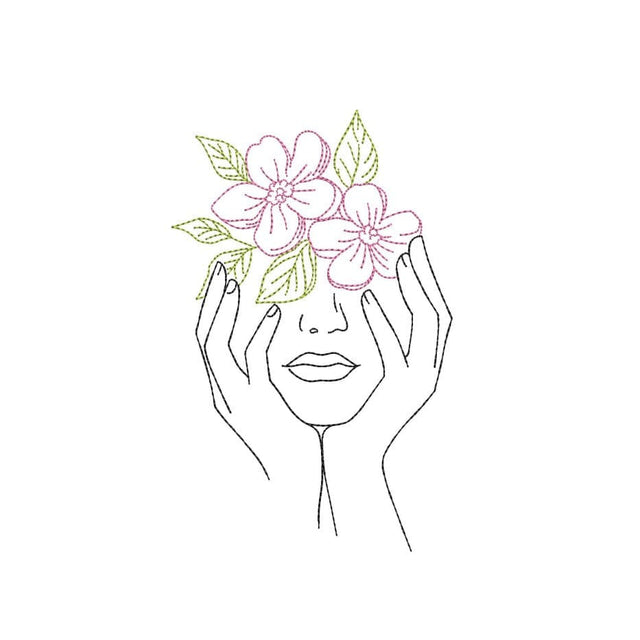 Face with Flowers Embroidery Design, Women Embroidery File, 5 sizes, Instant download Embroidery/Applique DESIGNS Nino Nadaraia 