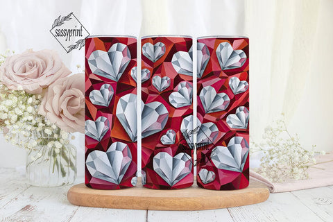 Faceted Hearts Red Love 20oz Tumbler Sublimation sassyprint 