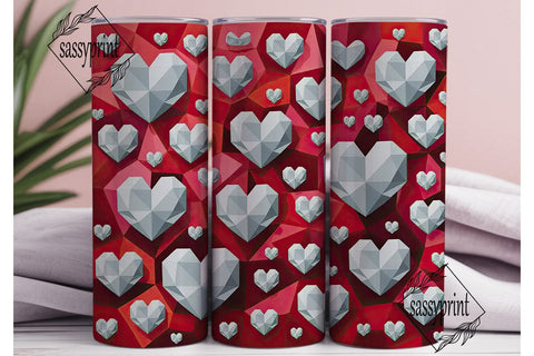Faceted Hearts Red Love 20oz Tumbler Sublimation sassyprint 