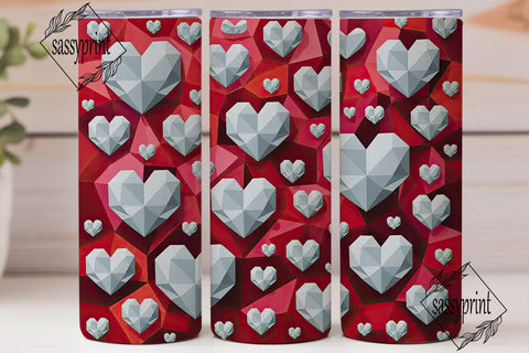 Faceted Hearts Red Love 20oz Tumbler Sublimation sassyprint 
