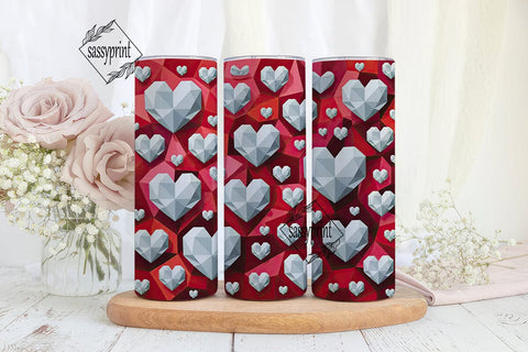 Faceted Hearts Red Love 20oz Tumbler Sublimation sassyprint 